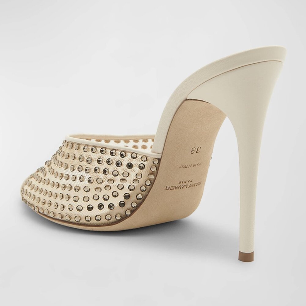 SAINT LAURENT Gippy Crystal Mesh Stiletto Mules Color Nude & Crystal 40 - Picture 3 of 16